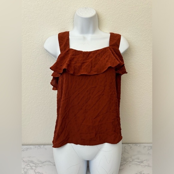 Nine West Tops - Nine West Lightweight Boxy Ruffle Boho Tank Top Size Womens M Red Peasant​​​